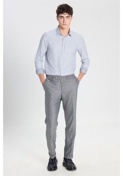 AC&Co / Altınyıldız Classics  Erkek Beyaz Lacı Pamuklu Slim Fit Dar Kesim Klasik Yaka Armürlü Gömlek Beyaz Lacı