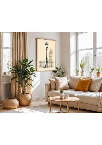 Mavi Paris Sokak Posteri Minimal Mürekkep Şehir Duvar Sanatı Paris Lambası Kağıt Baskı