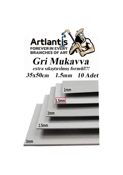 Mukavva Gri 1.5 mm 35x50 cm 10 Adet Sert Karton Ekstra Sıkıştırılmış 35*50 Mukavva Gri Renkli 10 Adet