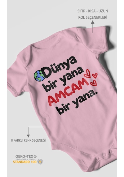 Morivokids Dünya Bir Yana, Amcam Bir Yana Kısa Kollu Bebek Body %100 Pamuk Zbn170-kk Koyu Pembe
