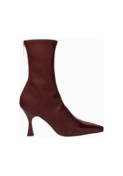 Studio Amelia Studıo Amelıa Maverick 90 Nappa Deri Kare Burun, Elastik Arkalı Victorian Topuklu Ankle Bot Bordo