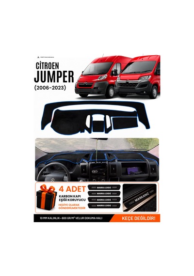 Citroen Jumper 2006-2024 Uyumlu Torpido Örtüsü, Torpido Kılıfı - Siyah Mavi
