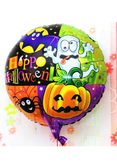 Halloween - 808 - Örümcekli Kabaklı Folyo Balon - Glblseme - 18 İnç Çok Renkli
