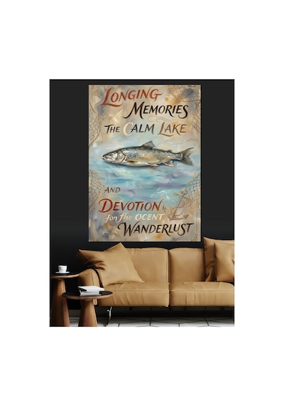 Longing Memories Balıklı Göl Yazısı Yağlı Boya Dokulu Kanvas Tablo Canvas Tablosu