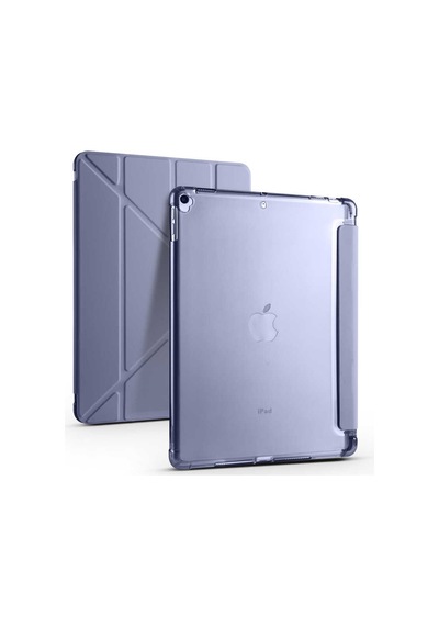 İpad 10.2 2020 8.nesil A2270-a2428-a2429-a2430 Uyumlu Kalem Bölmeli Dönebilen Üçgen Standlı Tri Folding Tablet Kılıfı - Mor - T15515