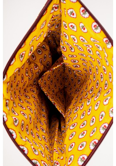 Fabric Craft Bag Katlanabilir Portföy Çanta Etnik Desenli, İçi Astarlı, Bilek Askılı 34x43 Cm Açık Kahverengi