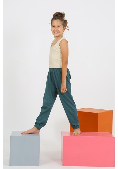 Akbeniz Kız Çocuk Sıfır Kol Ten Rengi Penye Pijama Takım 20433 Bej Melanj