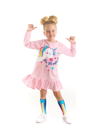 Denokids Unicorn Magic Kız Çocuk Pembe Elbise Çok Renkli