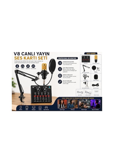 Bm-800 + V8 Ses Kartı Kiti Podcast Ekipman Paket Ses Ağı Profesyonel Studyo Mikrofonu Karaoke Diyafram Kondenser Mikrofon Karaoke Kiti