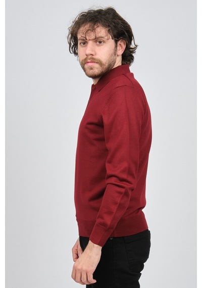 Pave Erkek Polo Yaka Yün Kazak 4538004 Bordo Bordo
