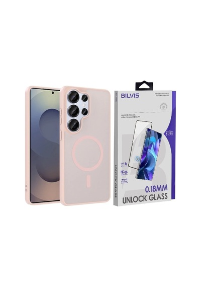 Vendas Samsung Galaxy S26 Ultra Kılıf M-safe Şarj Özellikli Zore Babet Kapak + Bilvis Cam Ekran Koruyucu Pembe