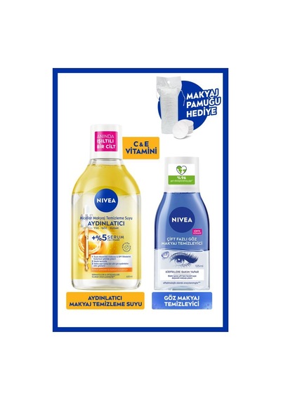 Aydınlatıcı Micellar Makyaj Temizleme Suyu 400ml Ve Göz Makyaj Temizleyici 125ml, Pamuk Hediye
