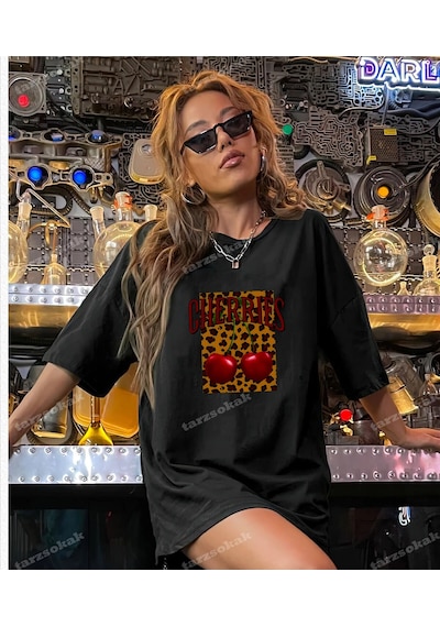 Tarzsokak Leopar Desenli Cherrıes Siyah