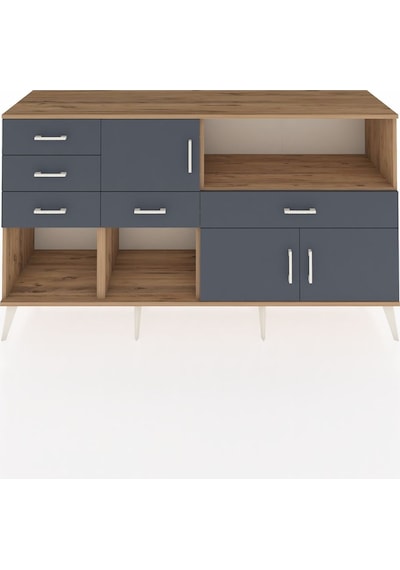 Kronos Konsol 2 Raflı 5 Çekmeceli 3 Kapaklı 176x59x99 Çam-antrasi Çam-antrasit