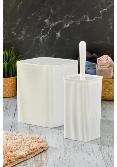 Kare Çöp Kovası Tuvalet Fırçası Set 2'li 5 Litre Beyaz Beyaz