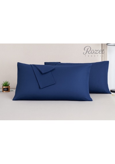 Lacivert Pamuk Kumaş Kapaklı Yastık Kılıfı 2 Adet 50 X 70 Cm