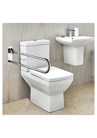 Mafsallı Wc Tutunma Barı 32mm Çap Yaşlı Bakım Engelli Hareketli Wc Yanı Kağıtlıklı Gümüş