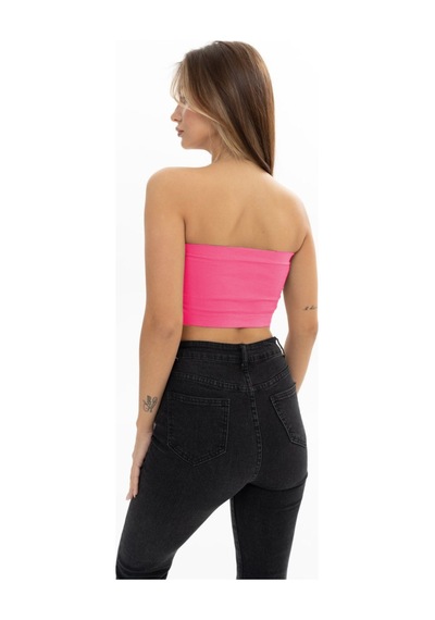 Mistirik Palude Model Straplez Bluz Örme Semaless Mdeol Bluz Bondeo Pembe Renk Pembe