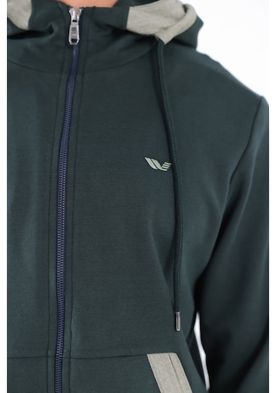 Rowinger Modal Kumaş Kapüşonlu Fermuarlı Kontrast Detaylı Erkek Sweatshirt Darkgreen