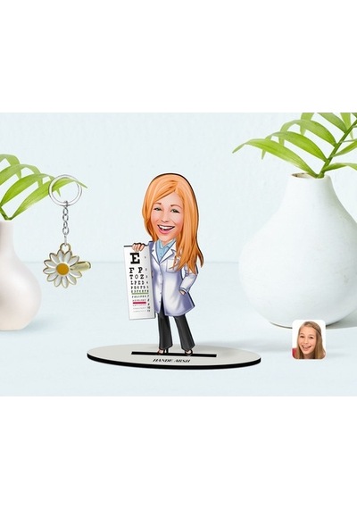 Kişiye Özel Kadın Göz Doktoru Karikatürlü 3D Ahşap Biblo Ve Isiml (473843076)