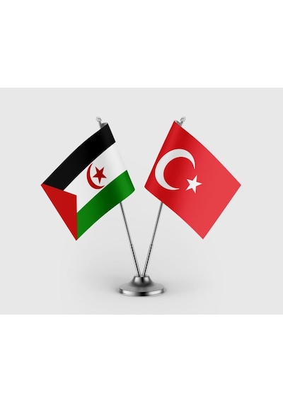 Sahra Demokratik Arap Cumhuriyeti Ve Türk Bayrağı İkili Saten Masa Bayrağı Takımı Diğer