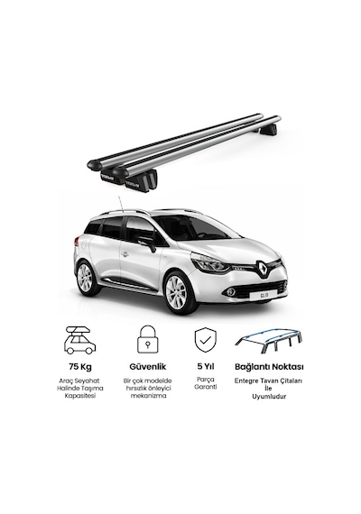 Pençe Renault Clio Sport Tourer 2013-2022 Uyumlu Gri Ara Atkı 109cm Port Bagaj Tavan Barı