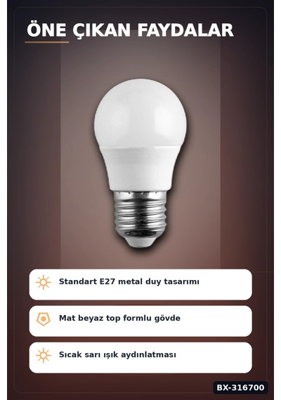 E27 Duy Led Top Ampul 6w 3200k Gün Işığı 540 Lümen Enerji Tasarruflu 1 Adet Bx-316700