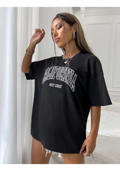 Noıssey Siyah California Baskılı Oversize Unisex