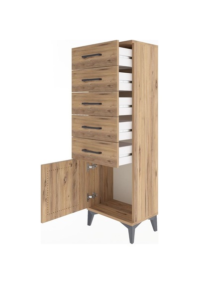 Arges Dolap 5 Çekmeceli Tek Kapaklı 44x30x134 Çam-çam Çam