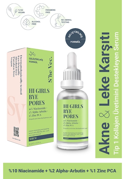 She Vec Hi Girls Bye Pores Akne ve Leke Karşıtı Bakım Serumu 30 ML