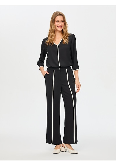 Faik Sönmez Wide Leg Fit Renk Bloklu Pantolon S26pnt020 Us26pnt02010 Siyah