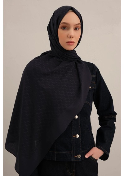 Armine Link Desen Bambu Cotton Şal 2 Koyu Lacivert