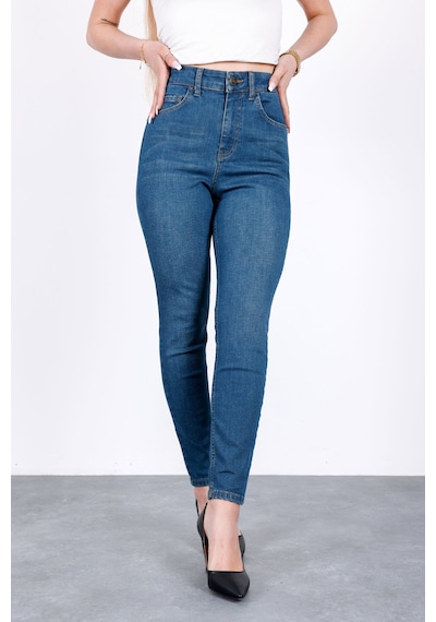HLT Jeans Kadın Vintage Blue Süper Skinny Fit Esnek Likralı Yüksek Bel Jean Kot Pantolon Jennie-2014 Mavi