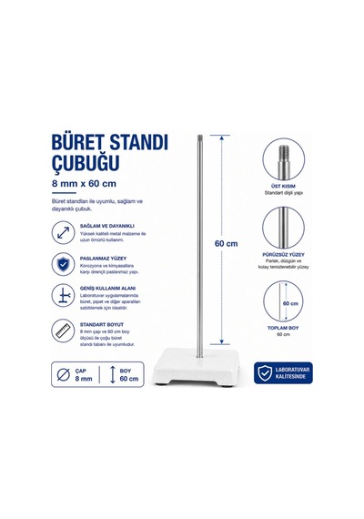 Büret Standı Çubuğu 8 Mm Boy 60 Cm