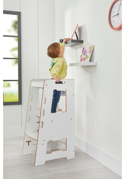Minera Ahşap Montessori Öğrenme Kulesi / 2-6 Yaş / Beyaz