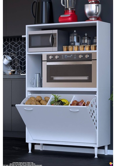 Nixa 95 Cm Çok Amaçlı Mutfak Banyo Kiler Dolabı - Sepetli Mikrodalga Ve Fırın Bölmeli 95x150x32 Cm Beyaz