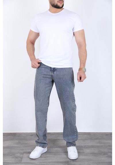 Blayn Jeans Erkek Antrasit Baggy Kot Pantolon - Geniş Kalıp Günlük Rahat Denim Jean Açık Gri