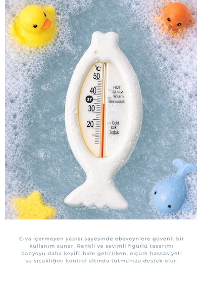 Babyjem Cıvasız Balık Banyo Oda Termometresi Beyaz