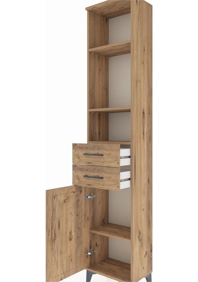 Arges Dolap 4 Raflı 2 Çekmeceli Tek Kapaklı 44x30x221 Çam-çam Çam