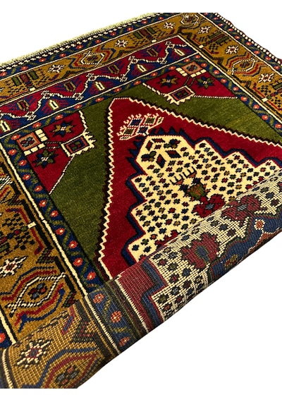 El Dokuma Kök Boya Taşpınar Halısı 102x155 Yeşil %100 Yün Halı Yeşil