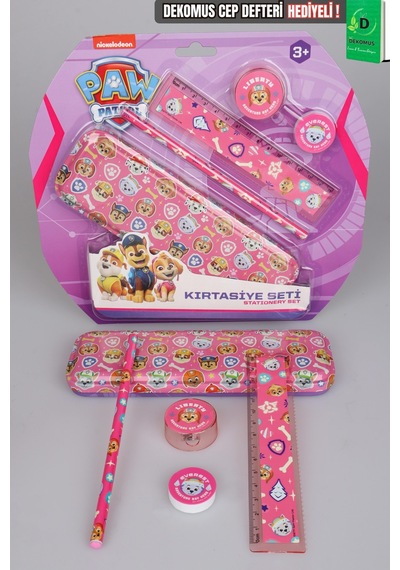 X Dekomus Lisanslı Paw Patrol Pink Paws Collection 5'li Kırtasiye Seti Metal Kalem Kutusu,cetvel,kurşun Kalem,silgi Ve Kalemtraş Diğer