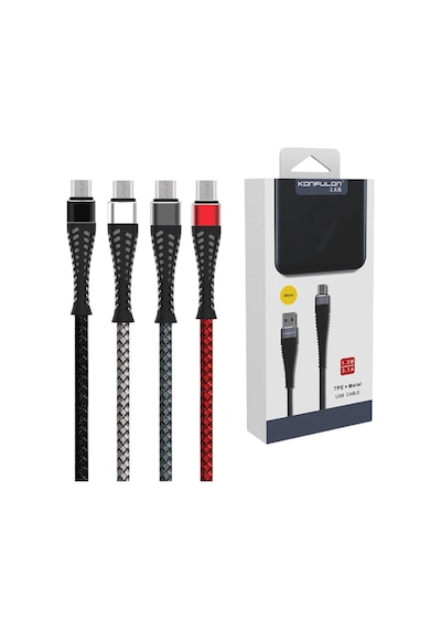 Konfulon - 43 - S61 Micro Usb Kablo 1.2m 2.1a - Csmo-tex - - Siyah