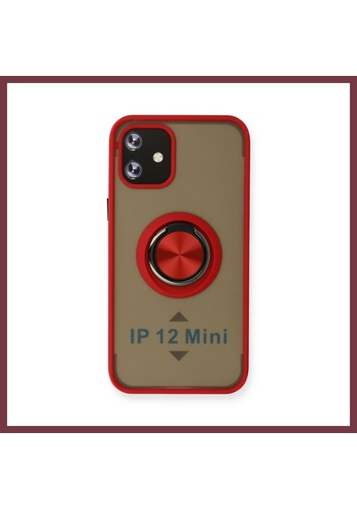 Storeşahin İphone 12 Kılıf Montreal Yüzüklü Silikon Kapak - Kırmızı Shn0720