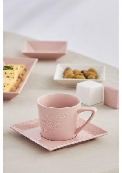 Karaca  Forever Bone Trend Emboss Porselen 32 Parça 6 Kişilik Kahvaltı Takımı Pink