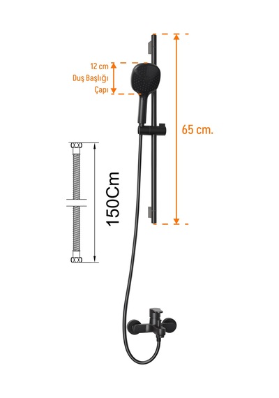 Adell Mode S Sürgülü Duş Seti + Lento Banyo Bataryası Mat Siyah 2 Parça Tam Set Ads.35.02.03.01 Siyah