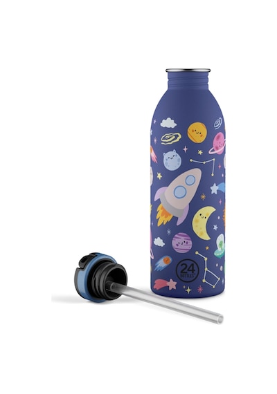 Kids Bottle Space Friends Pipetli Paslanmaz Çelik Çocuk Su Matarası 500 Ml Mor