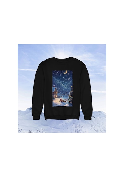 Stil X Yeni Yıl Baskılı Unısex Çocuk Sweatshırt, Chrıstmas Temalı Siyah