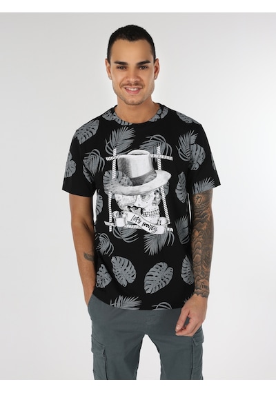 Colin'S Regular Fit Bisiklet Yaka Baskılı Siyah Erkek Kısa Kol Tişört Cl1062701_Q1.V1_Blk