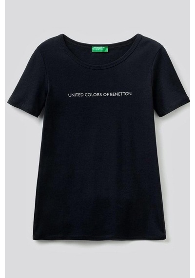 Benetton Bn Koton Benetton Yazılı Basic T-shirt- Siyah