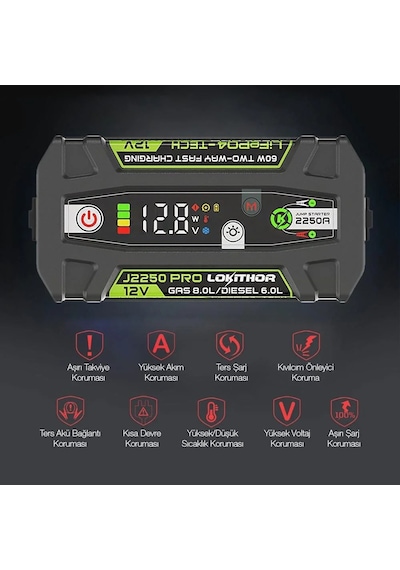 Lokithor J2250pro 12v 2250amp Lifepo4 Akıllı Akü + + Led Lamba